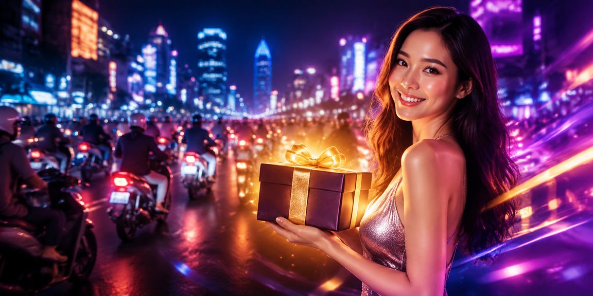 Quang cảnh đêm TP. Hồ Chí Minh với ánh đèn neon và người chơi casino trực tuyến trên điện thoại