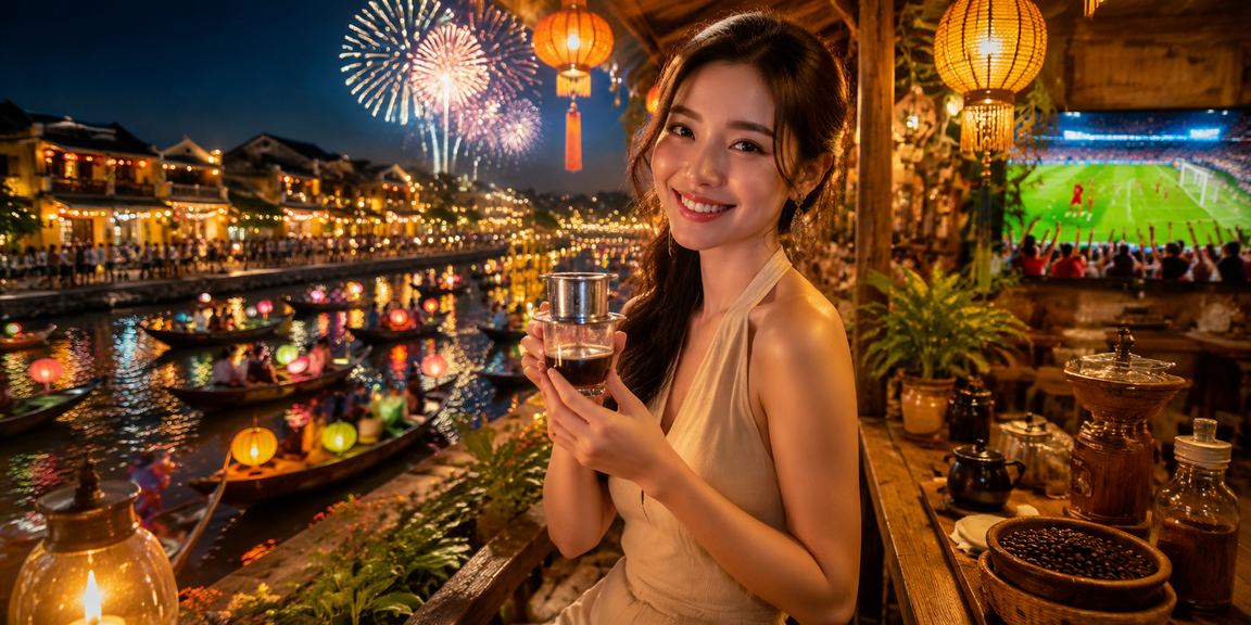 Người dùng tại Hội An giao dịch nạp tiền qua ví điện tử khi uống cà phê